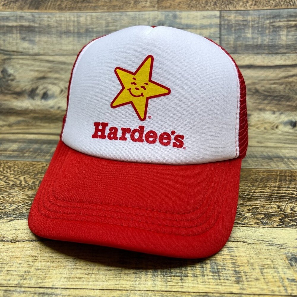 Hardee's Mens Trucker Hat Red Snapback Fast Food Retro Restaurant Logo Ball Cap